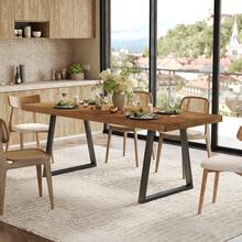 Tribesigns Tavolo da pranzo industriale per 4-6 persone, lungo 160 cm, tavolo da cucina rettangolare in legno massello con robuste gambe in metallo, ideale per casa, sala da pranzo e piccoli spazi, marrone rustico - Castano - Visualizzare 6