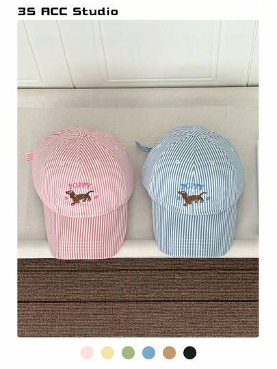 Niña linda y enérgica, colores de caramelo, bordado de animal de dopamina, bordado de letra minimalista, top suave, sombrero de sol a rayas Y2K, de ala ancha, estilo callejero, ala plana, gorra de béisbol unisex, gorra de béisbol a cuadros, estilo estadounidense y británico, circunferencia de cabeza grande, protección solar, gorra deportiva