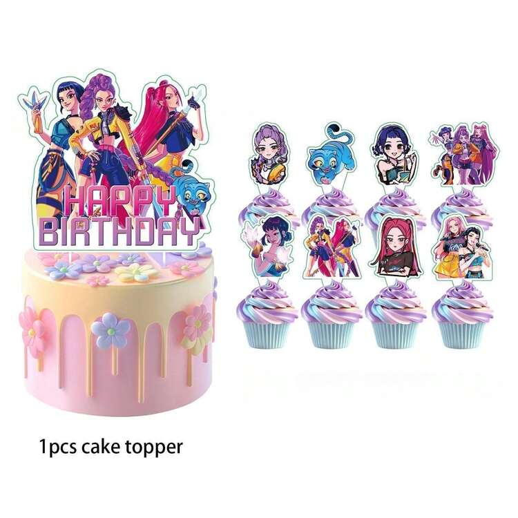 韩流女巫主题生日派对装饰 - 蛋糕装饰插牌、大号蛋糕装饰插牌、小号蛋糕装饰插牌、蛋糕边框装饰签 - 彩色 - 查看 4