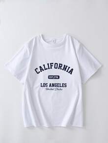 Plus Size Letter Print Loose Short Sleeve Casual T-Shirt White Summer - White - View 10