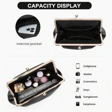 Large Women's Kiss Lock Bag PU Medium Top Handle Handbags Kiss Clasp Shoulder Bags Tote Purse Messenger Clutch - 黑色 - 查看 5