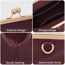 Large Women's Kiss Lock Bag PU Medium Top Handle Handbags Kiss Clasp Shoulder Bags Tote Purse Messenger Clutch - Đỏ - Xem 4