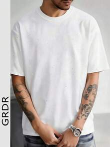 GRDR Men's All-Match Shiny Star Round Neck Short Sleeve T-Shirt, White Starry Casual Versatile Top, Breathable & Moisture-Wicking Comfortable, Spring/Summer - White - View 2