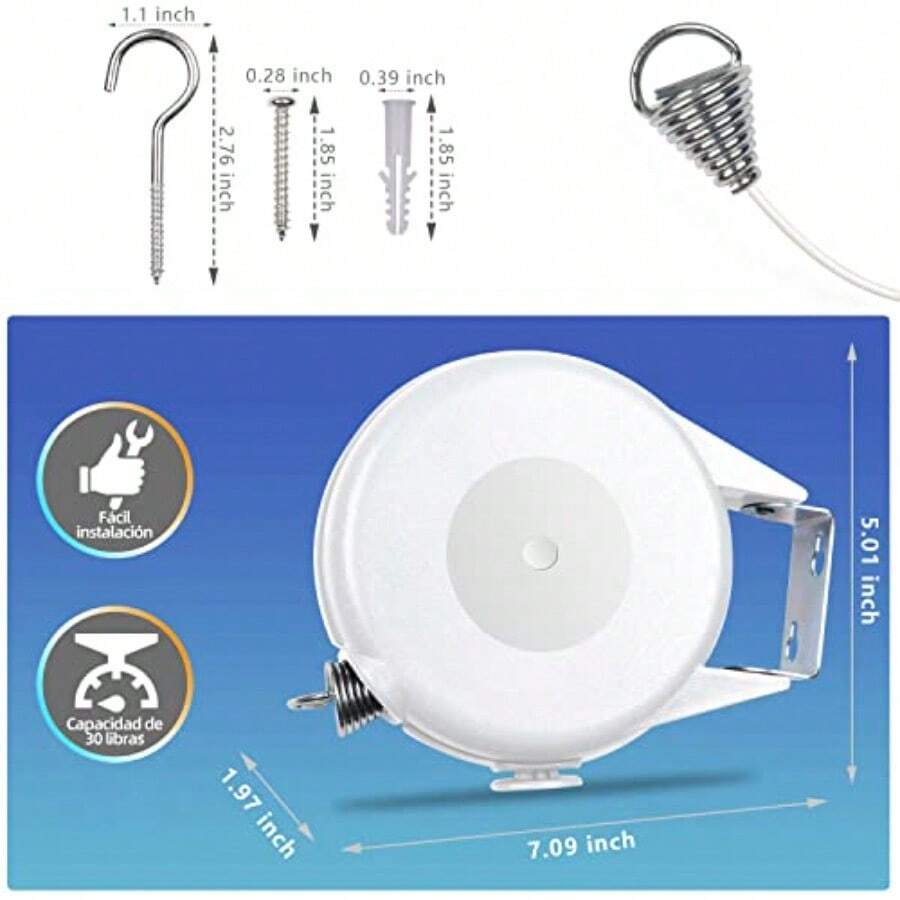 Summala 2PCS Tendedero Retráctil Tendedero para Exteriores y Interiores Ajustable de 15 Metros con 48 Clips para Balcón Patio Camping Fácil Instalación Gris - blanco - Ver 1