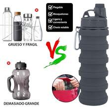 Botella de Agua Plegable de Silicona, 2 Piezas (Negro + Púrpura) con Válvula Antifugas, Sin BPA, para Gimnasio, Correr, Ciclismo, Senderismo y Viajes - negro+morado - Ver 6