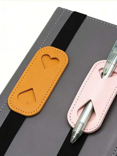 Heart-Shaped PU Leather Elastic Pen Clip, Notebook Clip, Pen Holder, Minimalist PU Leather Pen Accessories, Pocket-Sized
