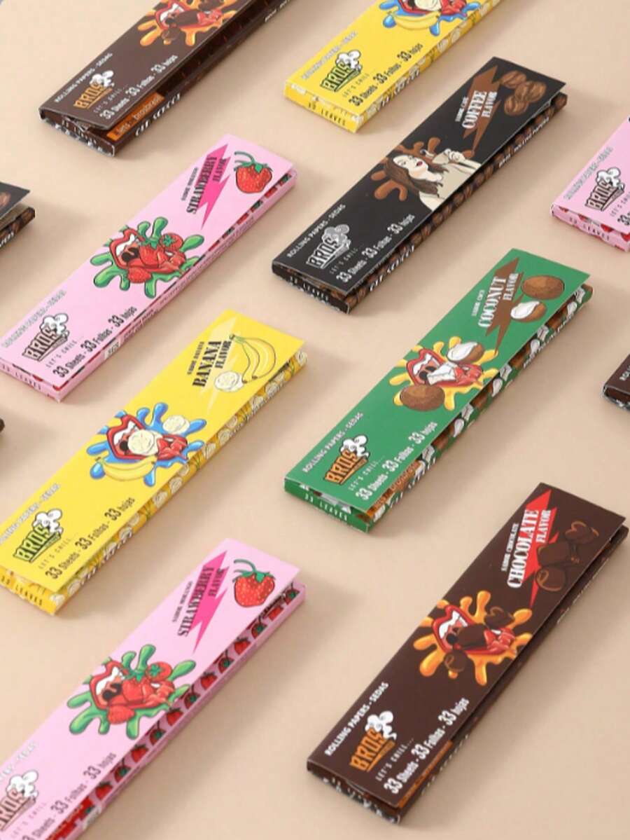 5张装110*44毫米草本水果味卷烟纸，每本33张，图案印刷纸，天然、健康、无害材料，高品质吸烟配件，送给吸烟者的绝佳礼物，新旧包装随机发送。 - 彩色 - 查看 1