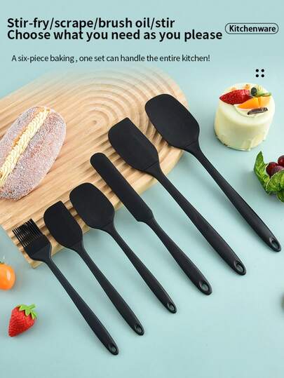 6 件套硅胶厨房烹饪工具、烘焙工具、厨房用具，北欧配色 - 大号刮刀、小号刮刀、大号抹刀、小号抹刀、涂油刷、长刮刀、马卡龙烘焙工具、蛋糕奶油刮刀、奶酪刮刀。