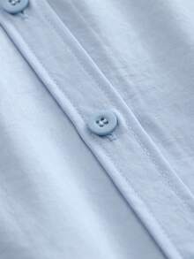 Women's Casual Collar Pocket Embroidered Shirt, Embroidered Pocket Design, Simple Yet Not Monotonous, Long Sleeve Single-Breasted Casual Shirt - Blue - View 8