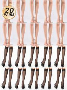 3/6/10 Pairs Women Apricot & Black 15D Knee High Stockings, Anti-Snag, Core-Spun, Sexy, Ultra-Thin, Ultra-Sheer, Versatile Thigh High Socks, Suitable For Work, Party, Gift, Fall, Cozy