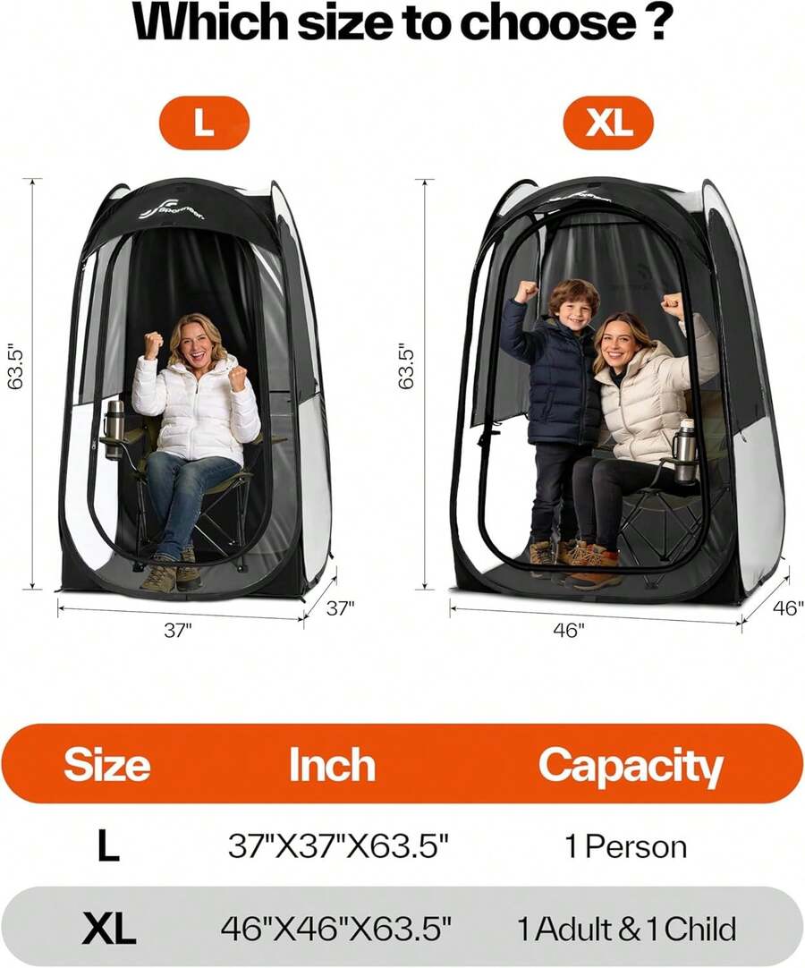 Sportneer XL Up Sports Tent, L X X 63.5 H TPU Outdoor Shelter 1 Adult & 1 Child, All-Weather Warm Bubble Pod With Instant Setup, Wind & Rain Spectators - 米色 - 查看 1