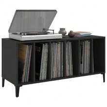 vidaXL Armário de discos 100x38x48 cm engenharia madeira preto - Preto - Ver 4