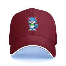 1 Piece Blue Cat Truck Hat - Adjustable Elastic Baseball Cap With Smiling Blue Cat Design, Lightweight Non-Stretch Fabric, Suitable For Outdoor Sports, Casual And Theme Activities - Unisex Hat, Cat Hat, Sports Accessories, Playful Design, Durable Headwear, Fun And Fashionable, Hand Washable, Fashion Enthusiast - 黑色 - 查看 4
