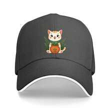 1 Adjustable Unisex Truck Hat With Cute Cat And Scarf Design, Green Plant Environment, Lightweight Polyester, Black With Colorful Decoration, Perfect For Outdoor Sports And Casual Wear, Casual Headwear| Fun Design| Lightweight Hat - 白色 - 查看 9