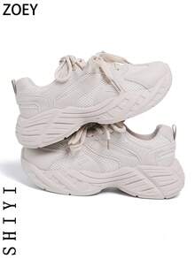 Fashionable Versatile Casual Breathable Thick Sole Sneakers - Beige - View 4