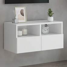 vidaXL Meuble TV mural blanc 60x30x30 cm bois d'ingénierie - Blanc - Voir 1