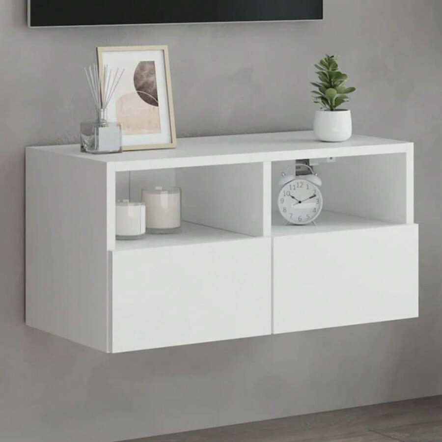 vidaXL Meuble TV mural blanc 60x30x30 cm bois d'ingénierie - Blanc - Voir 1