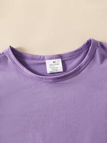 Young Girls Casual Letter Print Short Sleeve T-Shirt - Purple - View 4