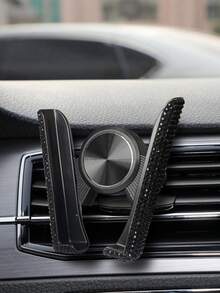 Black Crystal Rhinestone Design Car Air Vent Phone Holder, Multifunctional Car Phone Mount Clip, Compatible With IPhone, Android Phones, Gift For Boyfriend, Family, Friends - Black - View 11