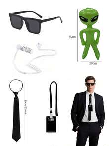 4/5/8/10pcs Fashion Creative MIB Agent Costume Accessories, Secret Agent Outfit Set Suitable For Men & Women Roleplay, Applicable For Valentine's Day Party, Christmas Ball, Cosplay, Men In Black Agent Accessories - Black - View 3