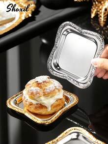 shoxil 1/2/Pcs Frosted Gilt Edged Cake Plate, Seasoning Plate, Butter Plate, Cup Holder, Square Cup Holder, Cup Mat, Dinner Plate, Date Plate, Candy Plate, For Home, Cafe, Ramadan - Tray - View 3