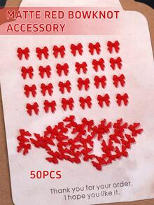 50pcs Red Bow Nail Decorations, 3D Resin Bows For DIY Art Accessories, Nail Art Supplies - Red - View 2
