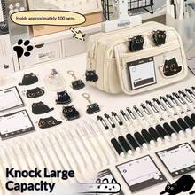 1个小猫图案9层大容量铅笔盒 - 多隔层文具、化妆品和办公用品收纳袋 - 拉链便携设计 - 适合学生、办公室、青少年和成人使用，铅笔袋 | 时尚现代外观，铅笔袋，学习用品，返校季 - 彩色 - 查看 5