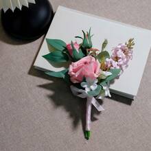 双用途人造花卉摆件，亚克力底座，适用于婚礼和桌面装饰，持久耐用，两种颜色可选：透明/黑色底座 - 黑色 - 查看 11