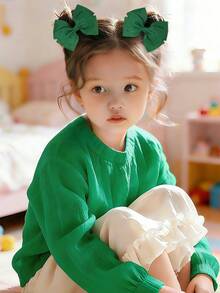 2pcs Black Fabric Bow Hair Clips, Cute Hair Accessories, Party Gift For Friends - Green - View 2