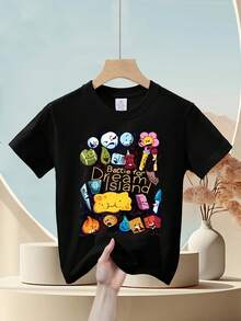 1 camiseta de manga corta con cuello redondo para niños, con estampado de equipo de BFDI - Battle Dream Island, para eventos de videojuegos, regalos de cumpleaños y salidas informales - Algodón suave de calidad para niños, estilo inspirado en diseñadores. - Negro - Ver 7