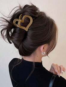 4pcs Girl's Medium Black, White, Brown Heart-Shaped Lightweight Plastic Hair Clips, Fashion Versatile, High-End Elegant Minimalist Solid Color Hair Claws, Suitable For Daily Outing, Casual, Party, Commute, Vacation, Face Washing, Makeup, Outfit Matching Summer Hair Jaw Clip Hair Clamps Hair Clutch Hair Catcher Clip, School Stuff, College Fall Winter Claw Clip Hair Accessories For Girl - Multicolor - View 2