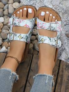 Unisex Thick Sole Birkenstocks Style Retro Casual Versatile Flat One-Strap Sandals, Suitable For Teenagers - Multicolor - View 3