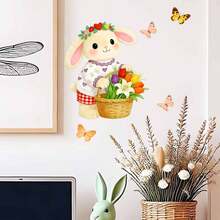 1pc Easter Cartoon Rabbit Basket & Butterfly Wall Sticker For Bedroom, Living Room, Cabinet Home Decor - Multicolor - View 12