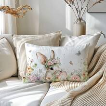 1pc Spring Easter Cute Rabbit & Egg Decorative Pillow Cover, Single-Sided Printed Peach Velvet, 30*50cm/40*60cm Cushion Cover Suitable For Modern Minimalist Sofa, Living Room Decor, Party Decoration, Gift - Multicolor - View 6