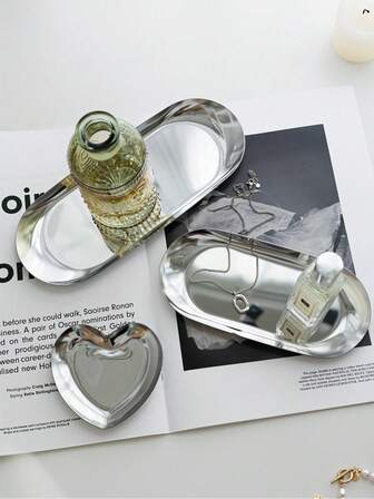 1个不锈钢心形首饰展示托盘碟戒指架收纳盘情人节金色