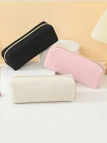 1pc Durable Zipper Pencil Case, Stationery Organizer Pouch, Suitable For School Supplies, Office And Home Use - Multicolor - View 2