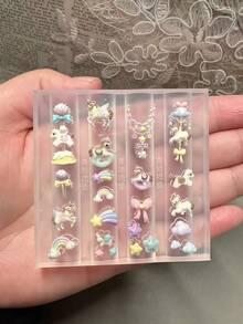 1 khuôn làm móng tay hình kỳ lân, ngựa cầu vồng, nơ, kẹo, vòng quay ngựa gỗ, thỏ dễ thương, trang trí móng tay 3D tự làm bằng silicon trong suốt. - Trong sáng - Xem 7