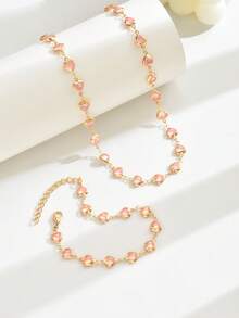 Bộ 1 dây chuyền + 1 vòng tay, trang sức hình trái tim ombre tối giản, sang trọng, gợi cảm, đa năng, phù hợp cho nữ giới đeo hàng ngày, đi làm, dự tiệc, làm quà tặng ngày Valentine (Số lượng trái tim ngẫu nhiên) - Màu Hồng baby - Xem 2