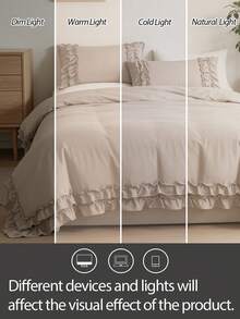 3pcs Bohemian Farmhouse Style Bedding Set, Taupe Ruffled Duvet Cover Set, Soft Microfiber Duvet Cover, Unisex, 1 Duvet Cover, 2 Pillow Shams (No Comforter Included) - Camel - View 4