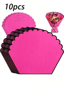 10 piezas de papel de envoltura floral impermeable de color rosa brillante - Papel de envoltura de ramo con forma de pétalo mate impreso con la cita inspiradora "Siempre a tu lado, atesora y protege", adecuado para bodas, cumpleaños, graduaciones y ocasiones especiales - Multicolor - Ver 16