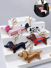 迷你腊肠犬PU皮钥匙扣/包饰，多种颜色可选。 - 彩色 - 查看 1