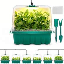 带生长灯的育苗盘，6 件套育苗套装，带灯和可调节湿度罩，罩高 3.9 英寸”，室内幼苗育苗盘