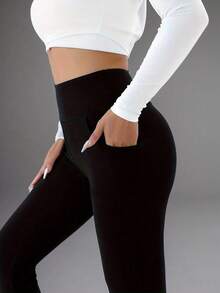 Women's Thermal Fleece Leggings - Autumn Winter High Waist Slim Fit Warm Pants - 黑色 - 查看 3