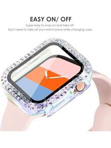 1 Stück bunte, modische Anti-Sturz Bling 2 in 1 ultra-dünne gehärtete Glas Uhrenbox, Strass Stoßschutz + Bildschirmschutzcase, kompatibel mit Apple Case 40/41/42/44/45/46/49mm, kompatibel mit Apple Watch Series Ultra/SE/11/11/10/9/8/7/6/5/4 - Sieben Farben - Übersicht 3