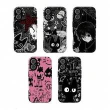 Funda de Teléfono Estética de Anime y Gato Negro Grunge Compatible con, 11, 12, 13, 14, 15, 16, 17 - 4 - Ver 1