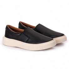 Men's Casual Slip-On Sneakers, Synthetic Leather Boat Shoes, Easy To Put On - 黑色 - 查看 3