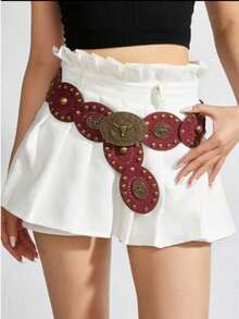 1 pièce Ceinture en PU de style rétro bohème, look de cowgirl occidentale américaine, convient pour toutes les saisons : automne, Halloween - Noir - Voir 29