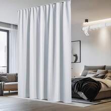 Patio Door Curtain Sound Blocking, Bedroom Privacy Room Divider Curtain Screen Partitions, Thermal Insulated Blackout Closet Sliding Door Curtain (1 Panel, 8.3ft Wide By 7ft Long, Gray) - 灰白色(附可調式天花板軌道) - 查看 8