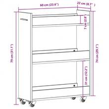 Armário vidaXL com rodas sonoma cinza 60x22x79 cm em madeira engenheirada - Cinza - Ver 10