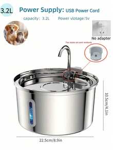 3.2 Gallon Stainless Steel Cat Water Fountain, Equipped With Ultra-Quiet Water Pump, Filtration System, Water Level Window And Faucet, Suitable For Indoor Pets Like Cats And Dogs - Multicolor - View 10